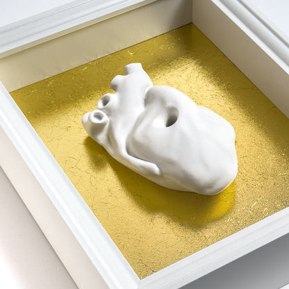 Cuore Anatomico "Tu" con Cornice e Foglia d'Oro