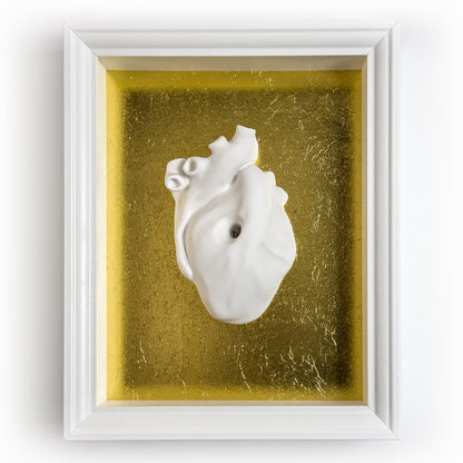 Cuore Anatomico "Tu" con Cornice e Foglia d'Oro
