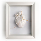 Cuore Anatomico Kintsugi Bianco Con Cornice
